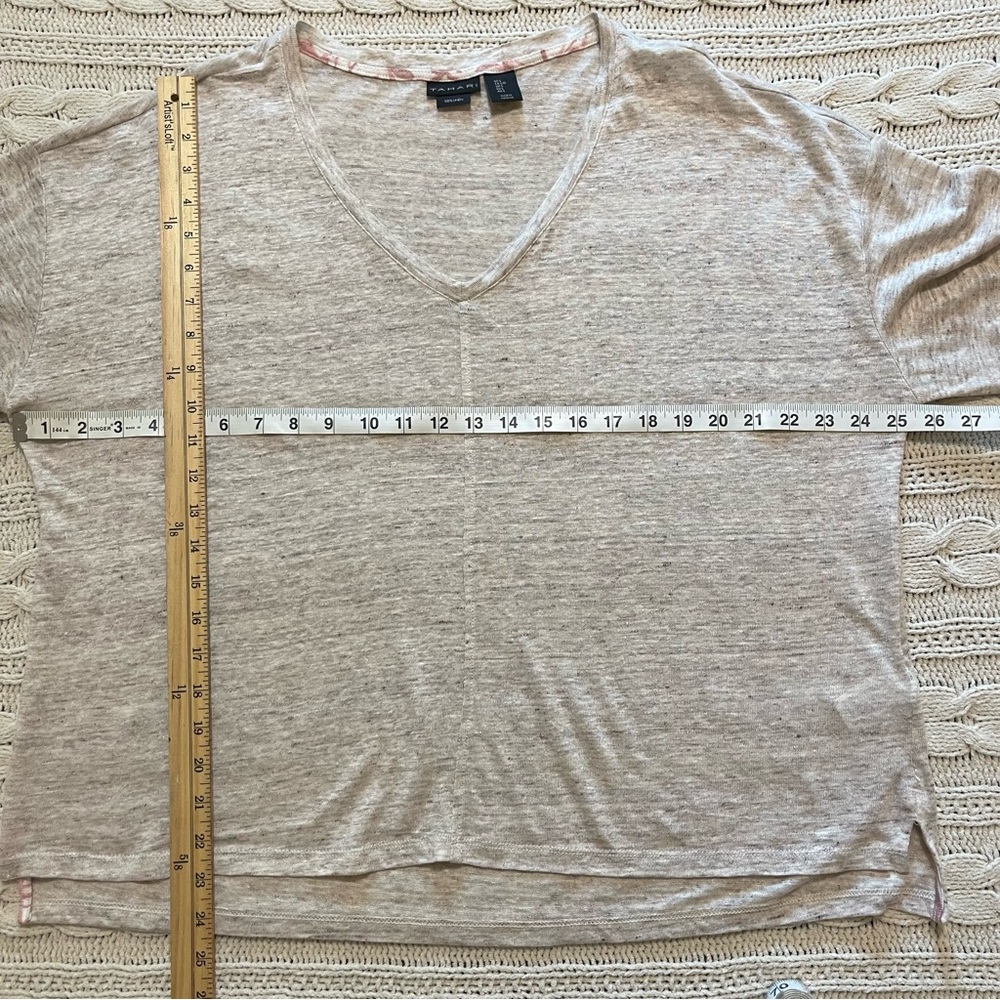 Tahari Women's Size Large L Cream Linen Cropped Slub T Shirt Oatmeal Beige - Picture 6 of 6